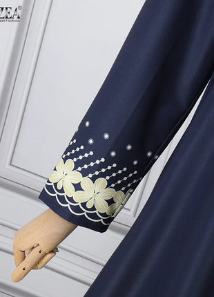 ZANZEA IsIamic Long Vestidos Robe Muslim Hijab Dresses Long Sleeve Maxi Sundress Abayas For Women Elegant Floral Printed Dress