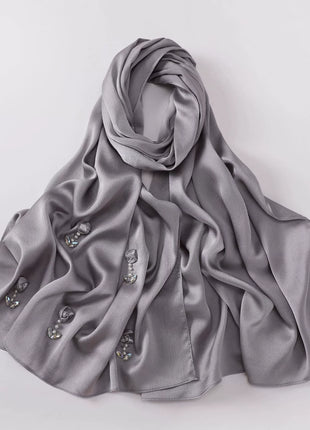 New Bubble Chiffon Hijab Scarf Handmade Flower Beaded Anchor Satin Silk Scarf  Hijabs for Women Turban Femme Ramadan Islamic