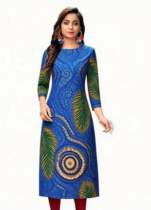 Muslim Dress Kurtta Women Fashionable Elegant National Style Straight Tube Casual Slit hem Colorful Elephant Peacock Pattern