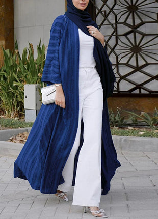 2024 New Fashion Muslim Kimono Abaya Solid Striped Retro Ethnic Cardigan Robe Dubai Middle Eastern Saudi Arabia Eid Clothes