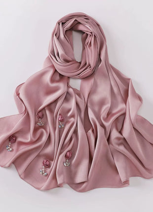 New Bubble Chiffon Hijab Scarf Handmade Flower Beaded Anchor Satin Silk Scarf  Hijabs for Women Turban Femme Ramadan Islamic