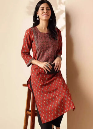 Indian Women's Ethnic Style Pure Cotton Printed Seven Quarter Sleeve Top