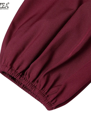 ZANZEA Women Color Block Patchwork Maxi Dress Fake Two-Piece Islamic O Neck Muslim Long Dresses Long Sleeve 2024 Fall Abaya Robe