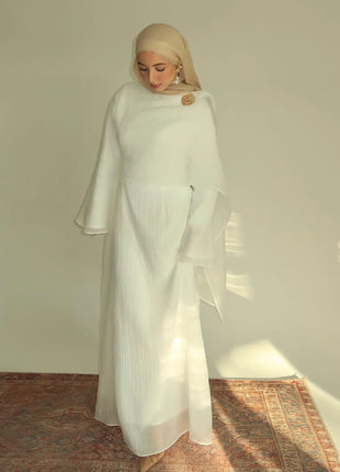 Two Piece Middle East Muslim Cardigan Set for Women Ramadan Eid Dubai Modest Abaya Dress Elegant Islam Solid Turkey Robe Outfit