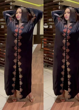 Velvet African Dresses for Women Evening Party Dress Dashiki Africa Clothing Long Robe Dubai Moroccan Flare Sleeve Nigeria Gown