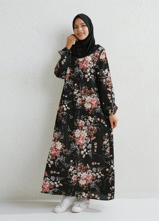 Muslim Dresses Women Maxi Dresses Mujer Vestidoes Female Loose Dresses Full Sleeve Printed Floral Casual Robe Long Dress
