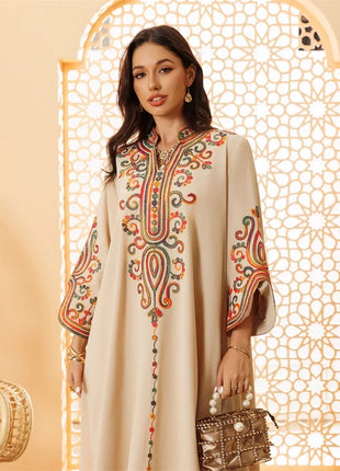 Ramadan Muslim Women's Embroidered Loose abaya Dresses For Women Gala Morocco Dubai Elegant Casual Kaftan