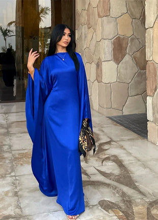 Eid Shiny Batwing Satin Abaya Dubai Luxury 2024 Muslim Abayas For Women Maxi Kaftan Dress Islamic Clothing Caftan Marocain Femme