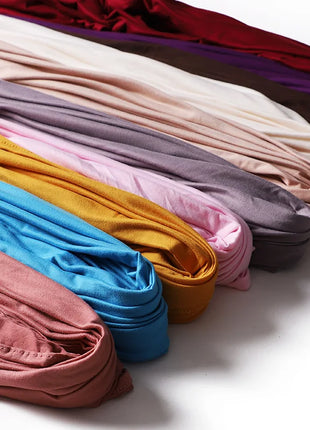 Muslim Plain Cotton Jersey Hijab Scarf Solid Color With Good Stitch Stretchy Soft Turban Head Wraps Shawl Foulard Femme
