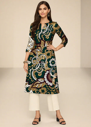 Dress Kurtta Women's Fashionable Straight Tube Casual Bright Flowers Patterns Robe Arabe Robe Traditionnelle Arabe Muslim