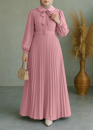 Elegant Muslim Dress Abaya ZANZEA Women 2025 Autumn Dresses Long Lantern Sleeve Pleated Sundress Belted Robe Femme Party Vestido