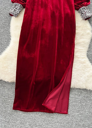 Chic vintage velour long sleeve slim Elegant Fairy korean fashion Boho Sundress women clothing
