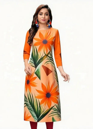Muslim 2026 Women's Kurt Fashionable And Elegant Straight Tube Casual Kurtta Flowers Pattern Comfortable Dress Slit hem Abaya