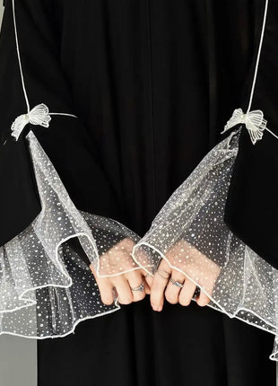 Summer Black Abaya for Muslim Women Elegant Dubai Modest Dress with Lace Sleeves Islamic Vacation Outfit 2025 Turkey Kaftan Robe