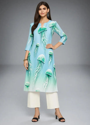 Muslim Dress Kurt Women's Fashionable And Elegant Straight Tube Casual Peacock Color Elephant Pattern Abaya Femme Dubaï