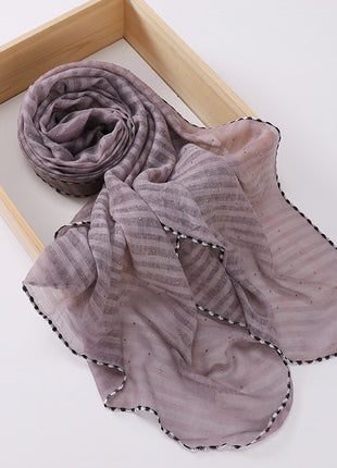 New Designs Cotton Linen hajib Scarf Stripe Islamic Ladies Head Scarf Headwear Lace Malaysian Women's Scarves Ramadan Turban