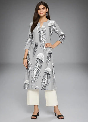 Muslim Dress Kurtta Women Fashionable And Elegant National Style Straight Tube Casual Round Neck Colorful Elephant Pattern Dress