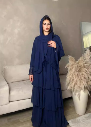 Kimono 3 Layer Chiffon Abayas for Women Muslim Dress Dubai Turkey Kebaya Open Abaya Islamic Jalabiya Caftan Marocain Femme Robe