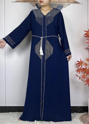 2024 Muslim Abaya For Women Long Sleeved Chiffon Diamonds Loose Fit Femme Robe Islam Maxi Dubai Fashion Party Dresses With Scarf