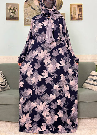 Muslim Cotton Abayas For Women Traditional Floral Ramadan Prayer Garment African Caftan Marocain Femme Robe Connected Headscarf
