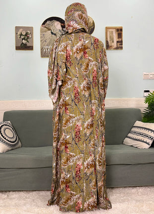Muslim Cotton Abayas For Women Traditional Floral Ramadan Prayer Garment African Caftan Marocain Femme Robe Connected Headscarf