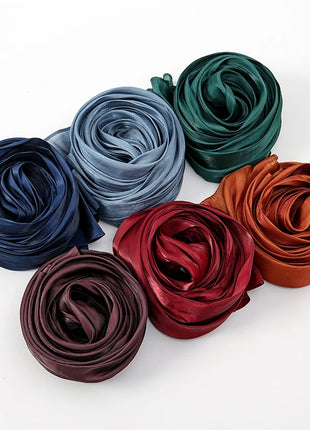Newest Plain Shimmer Hijab Silk Wrinkle Scarf Muslim Woman Hijab Shawls Islam Woman Long Wraps Femme Headband Pure Turban