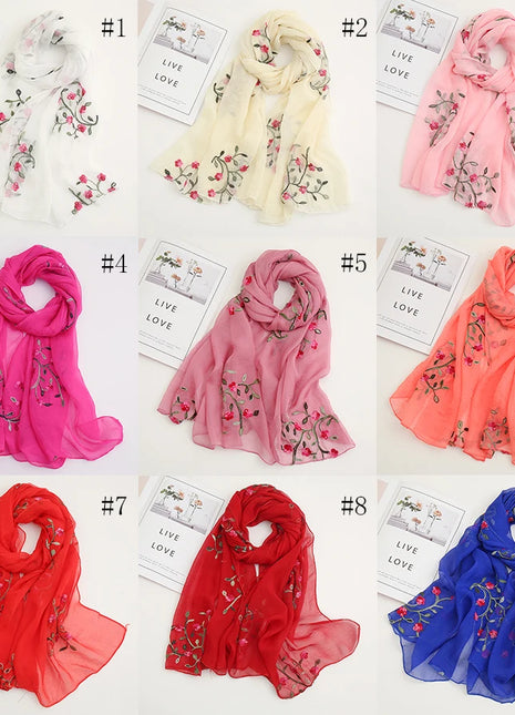 Women Muslim Chiffon Hijab Thin Floral Shawls Wraps Embroidered Scarf Plain Scarves for Woman Muslim Headscarf Islam Turban Veil