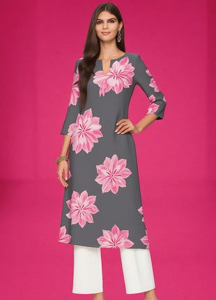 Muslim Women's Kurt Casual Fashion Dress Straight Tube Casual Ethnic Flower Muslim Fashion Long Sleeve Dresses