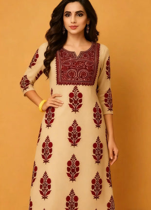 Muslim Kurt Women's Casual Fashion Dress National style Straight Tube Casual Ethnic Red Flower Kaftan Moroccan Women