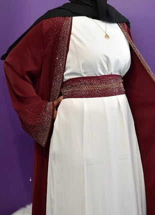 Hot Selling Ramadan Rhinestone Cardigan Islamic Dresses With Pockets Kebaya Muslim Kimono Abaya Dubai Modest Clothing Women EID