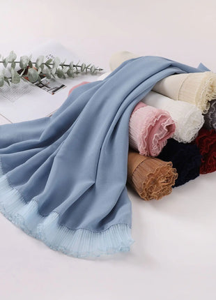 Muslim Lace Chiffon Scarf Hijabs for Women Luxury Ramadan Headscarf Shawl Solid Full Cover Headband Female Jersey Head Wraps