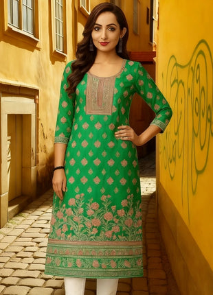 Muslim Women Kurt Casual Dress Slit hem Straight Casual Ethnic Peacock Mandarin Flowers Abito Donna Musulmana Muslim Kurtta
