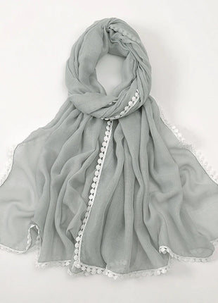 New Cotton Hijab With Lace Muslim Scarf Long Shawls Headscarf Wraps Foulard Echarpe Bufanda Muslim Sjaal Islam Eid Headband