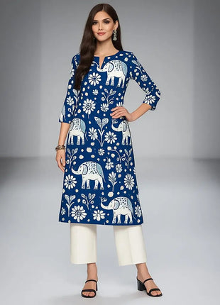 Muslim Women Kurt Casual Dress Long Sleeve Straight Casual Ethnic Flower Mandarin O-Neck Round Regular Size 3D Design Suitable