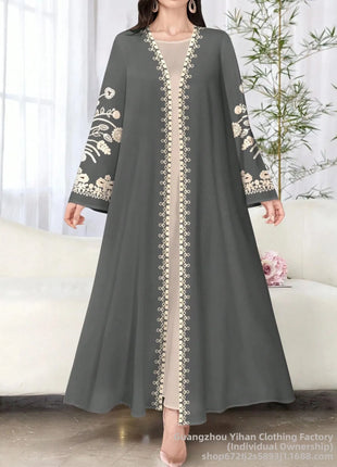 Muslim Women's Long Sleeve Printed Abaya Cardigan Elegant Fashion plus Size Outerwear Polyester Fabric Digital Printing