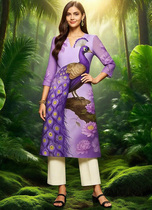 Muslim Women's Kurt Fashionable And Elegant Long Sleeved Straight Tube Casual Kurtta Peacock Pattern Kaftan Marroqui Mujer