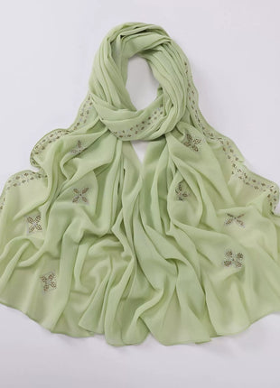 Hot Diamond Pearl Chiffon Hijabs for Women Muslim Fashion Long Shawl Head Wrap for Women Turbans for Women Ramadan Turban Femme