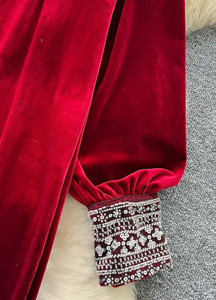 Chic vintage velour long sleeve slim Elegant Fairy korean fashion Boho Sundress women clothing