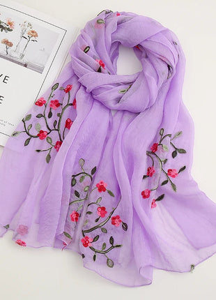 Women Muslim Chiffon Hijab Thin Floral Shawls Wraps Embroidered Scarf Plain Scarves for Woman Muslim Headscarf Islam Turban Veil