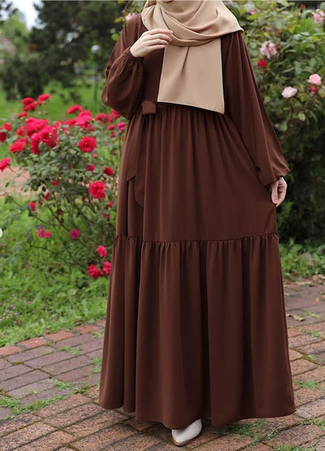 Fashionable Muslim women's loose long sleeved retro elegant dress