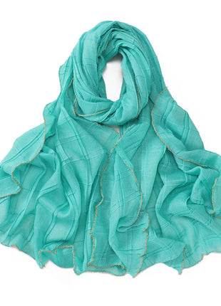 13 Color 80*180cm New Simple Silver Wire Wrinkle Plaid Solid Color Chain Gold Border Scarf Muslim Women Hijab Wrap Ramadan Islam