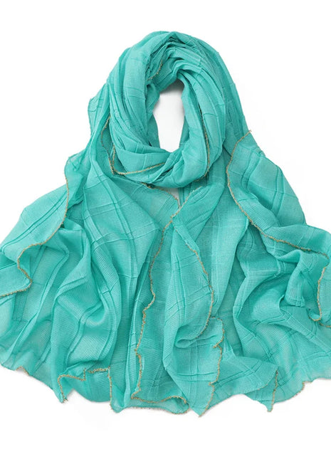 13 Color 80*180cm New Simple Silver Wire Wrinkle Plaid Solid Color Chain Gold Border Scarf Muslim Women Hijab Wrap Ramadan Islam