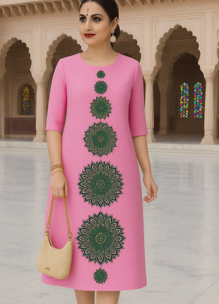 Muslim Dress Kurt Women's Fashionable Elegant Straight Tube Casual Flowers Color Elephant Pattern Islamic Clothing For Women
