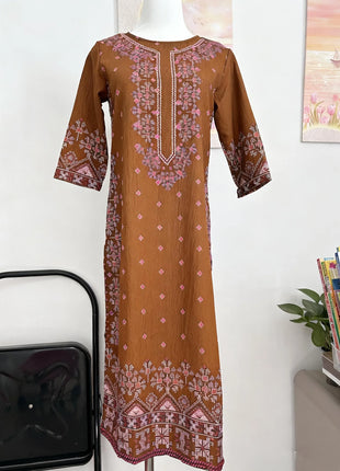 Muslim Women Kurt Casual Dress Slit hem Straight Casual Ethnic Turkish Abaya Mandarin Flowers Regular Size 3D Design Suitable