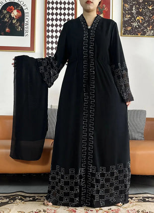 Latest Women Elegant Dresses Dubai Party Outfits Long Sleeve Chiffon Dashiki Muslim Women Robe Open African Abaya Clothing