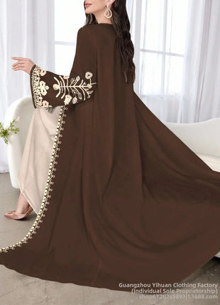 Muslim Women's Long Sleeve Printed Abaya Cardigan Elegant Fashion plus Size Outerwear Polyester Fabric Digital Printing