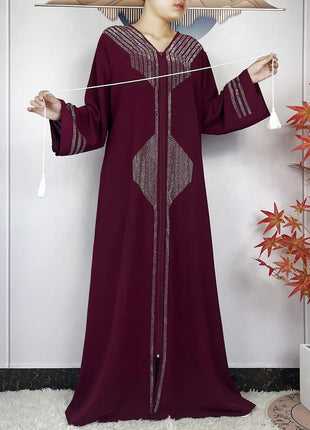 2024 Muslim Abaya For Women Long Sleeved Chiffon Diamonds Loose Fit Femme Robe Islam Maxi Dubai Fashion Party Dresses With Scarf