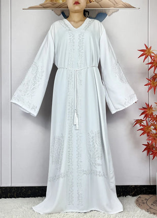 2024 Muslim Sets Women Party Dress Dubai Long Sleeve Diamonds Dashiki Islam Women Chiffon Comfort Fabric African Tradition Abaya