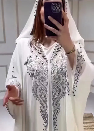Eid Muslim Dress for Women Hooded Abaya 2 Piece Set Diamond Jalabiya Morocco Party Dresses Dubai Abayas Kaftan Vestido Long Robe