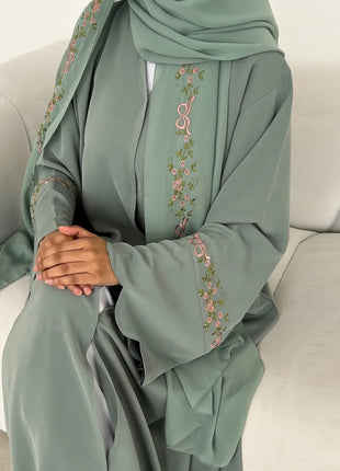 Luxurious Floral Embroidery Hijab Dress for Muslim Women Elegant Dubai Modest Abaya Eid Islam Party Jalabiya Turkey Kaftan Robe